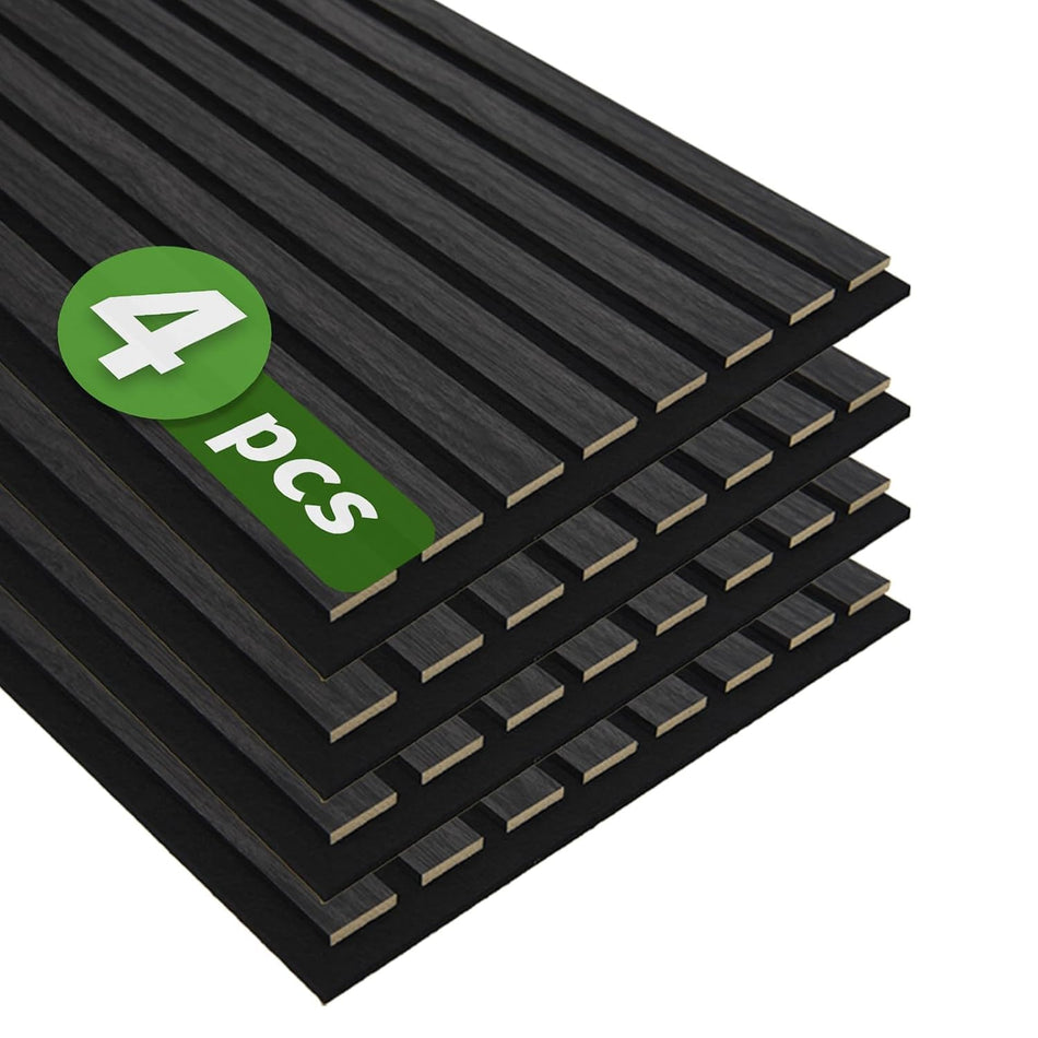 2x4 Matte Black Wood Slat Acoustic Wall Panel - Black Felt (4-Pack)