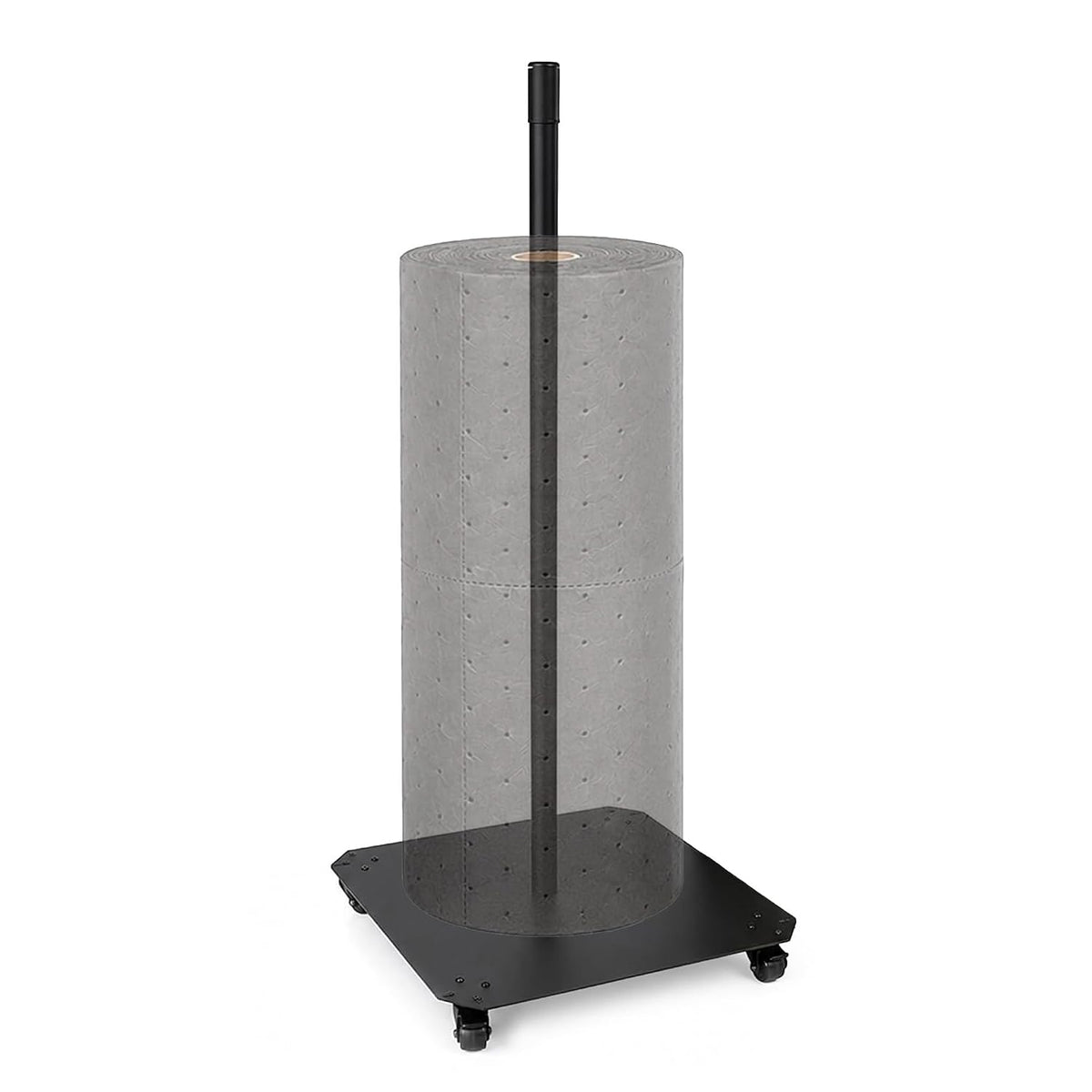 Mobile sorbent roll dispenser, steel stand with casters, for 30 in absorbent rolls