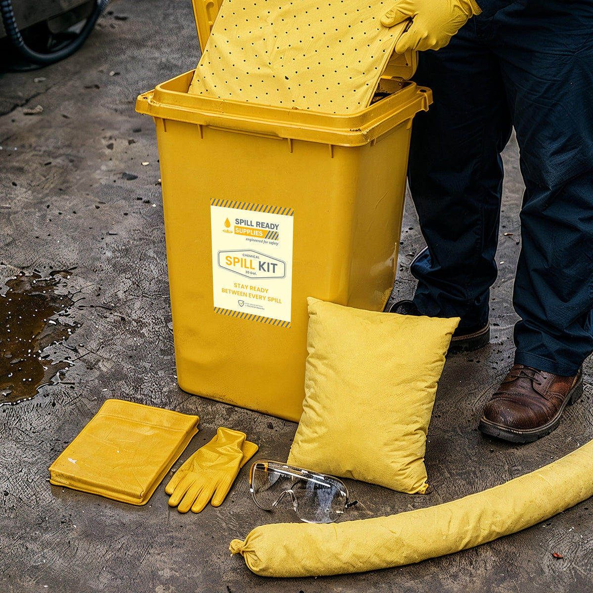 Chemical Spill Kit 30 Gallon Wheeled Bin