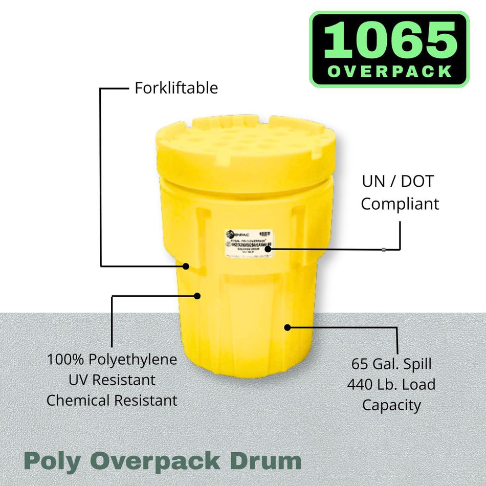 65-Gallon Poly-Overpack Salvage Drum, Yellow