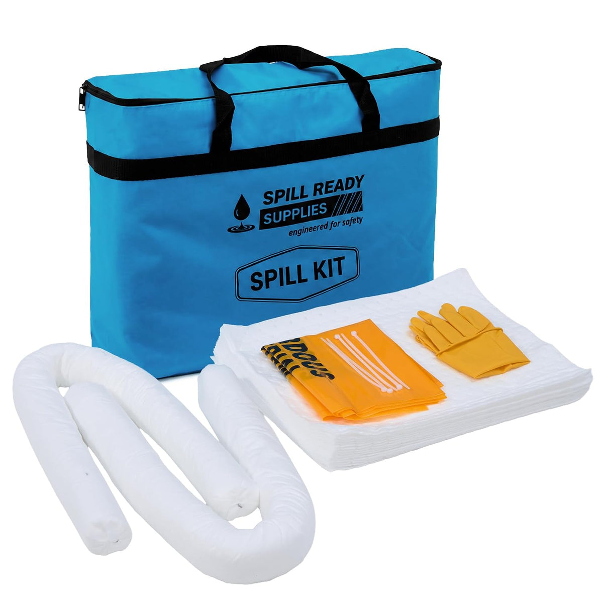 Oil Only Spill Kit 25-Piece – oxford carry bag with white absorbent pads, socks and accessories