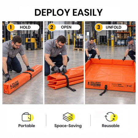 2-Pack 6' x 6' orange foam wall spill containment berm, 22 oz PVC – image 8
