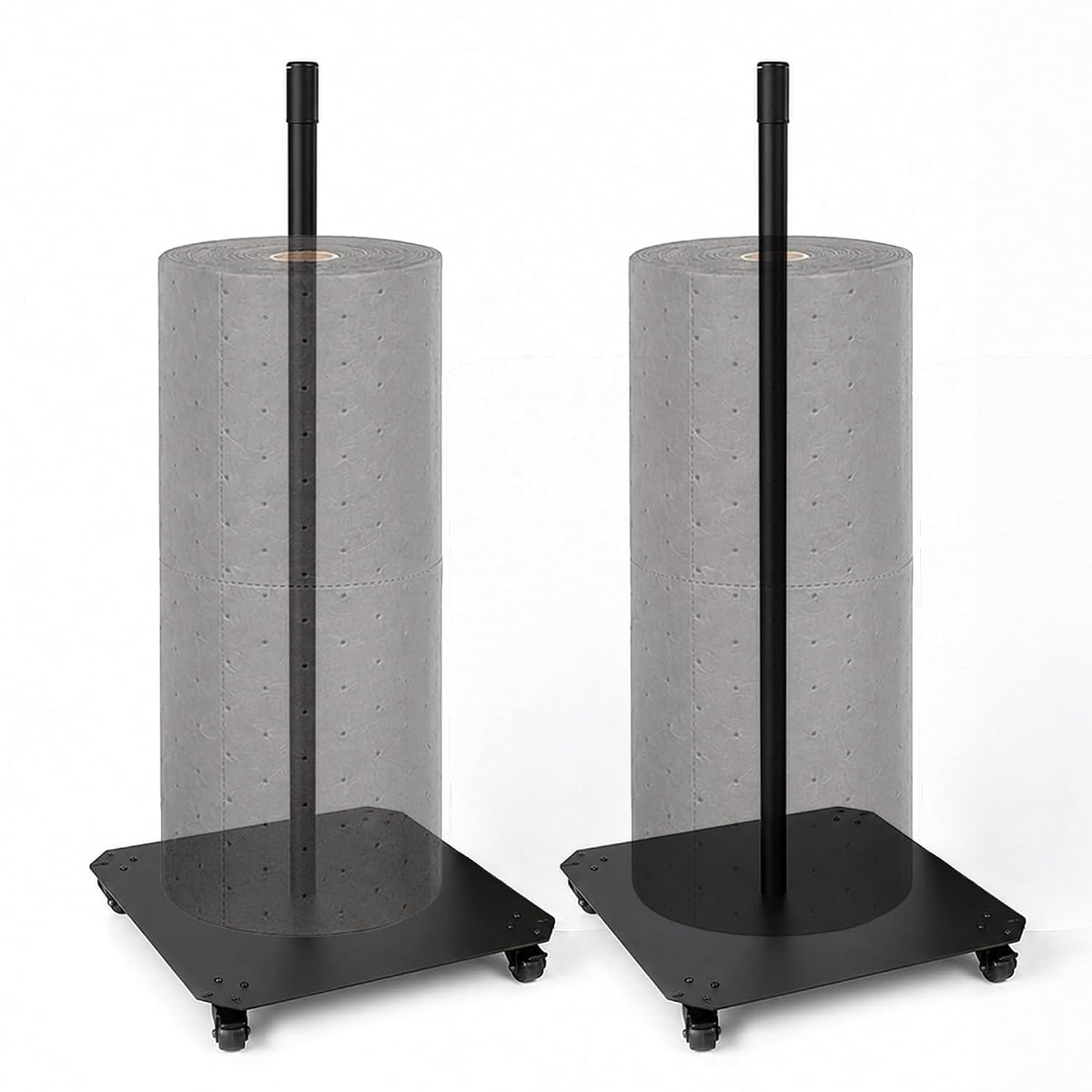 2-pack mobile sorbent roll dispensers, steel stands with casters