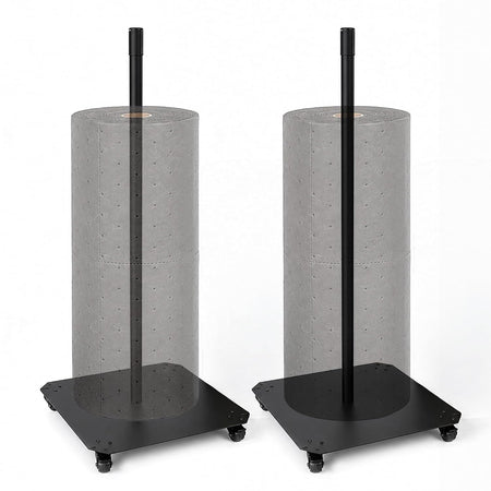 2-pack mobile sorbent roll dispensers, steel stands with casters