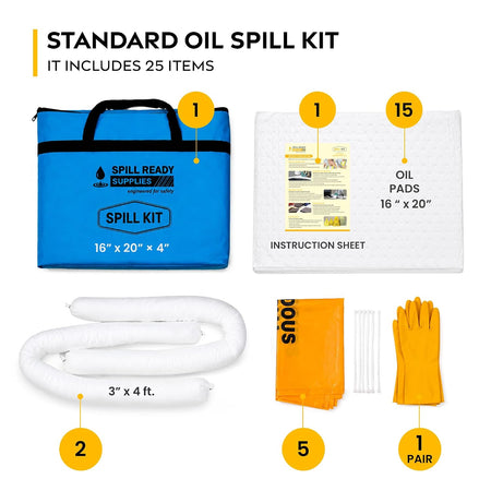 Oil Only Spill Kit 25-Piece – kit contents laid out