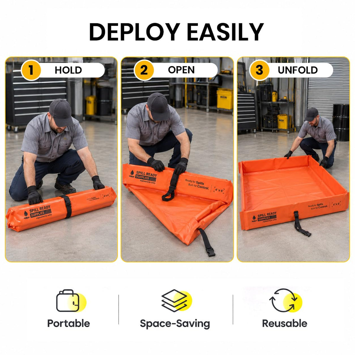 2-Pack 4' x 6' orange foam wall spill containment berm, 22 oz PVC – image 9