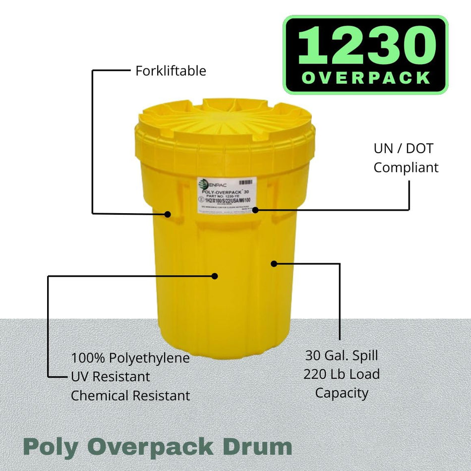 30-Gallon Poly-Overpack Salvage Drum, Yellow