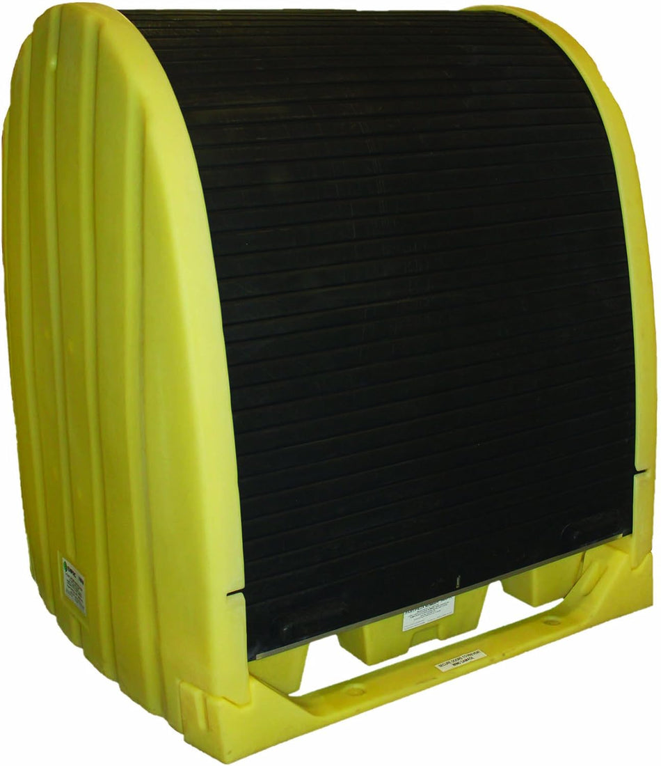 4 Drum Roll Top Hardcover Spill Pallet with Drain, Yellow