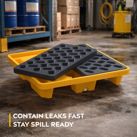 4-Drum High-Capacity Spill Containment Pallet HDPE Yellow