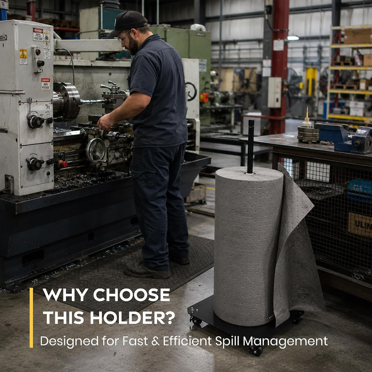 2-pack mobile sorbent roll dispensers, steel stands with casters – image 6
