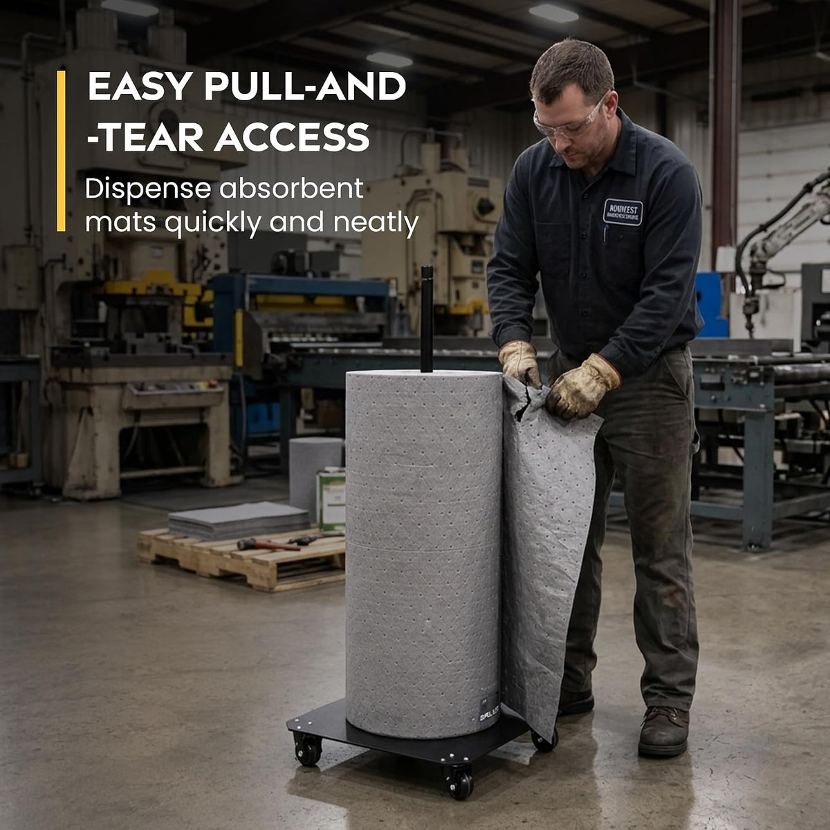 Mobile sorbent roll dispenser, steel stand with casters, for 30 in absorbent rolls – image 8