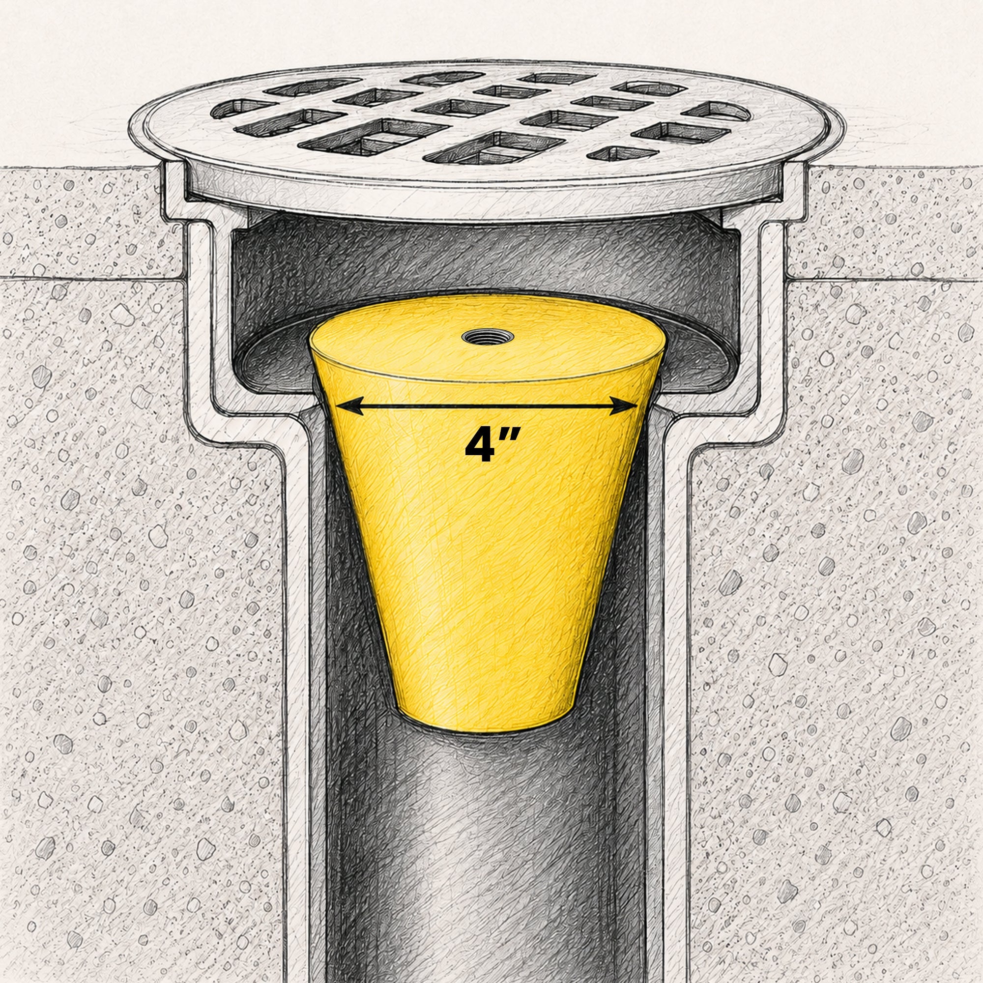 Drain Plug 4in Polyurethane Yellow Tapered