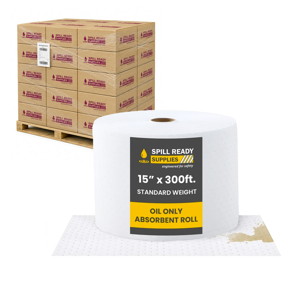 16-Pack Oil-Only Absorbent Mat Roll Combo - 15" x 300', Heavyweight