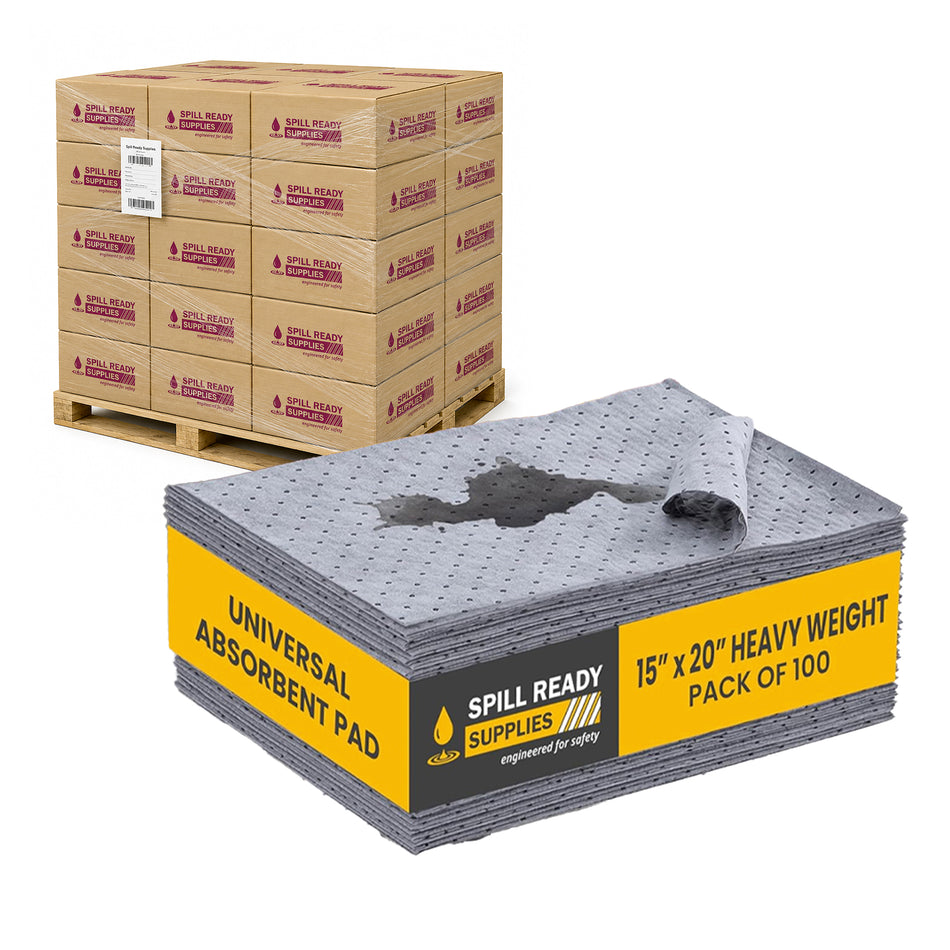 100-Pad Universal Absorbent Pad Combo - 15" x 20", Heavyweight, Gray (20-Box Case)