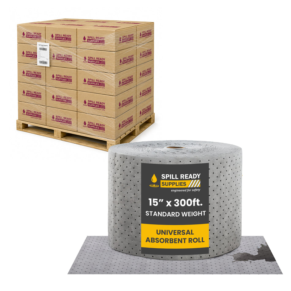Universal Absorbent Mat Roll 15" x 300' (16-Pack) – Heavyweight Industrial Sorbent Combo