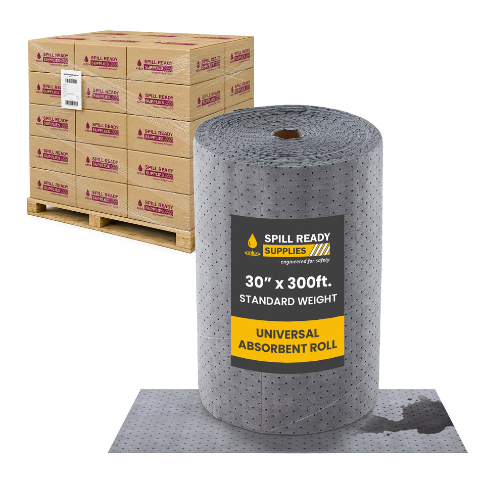 Universal Absorbent Mat Roll 30" x 300' (8-Pack) – Heavyweight Industrial Sorbent Combo