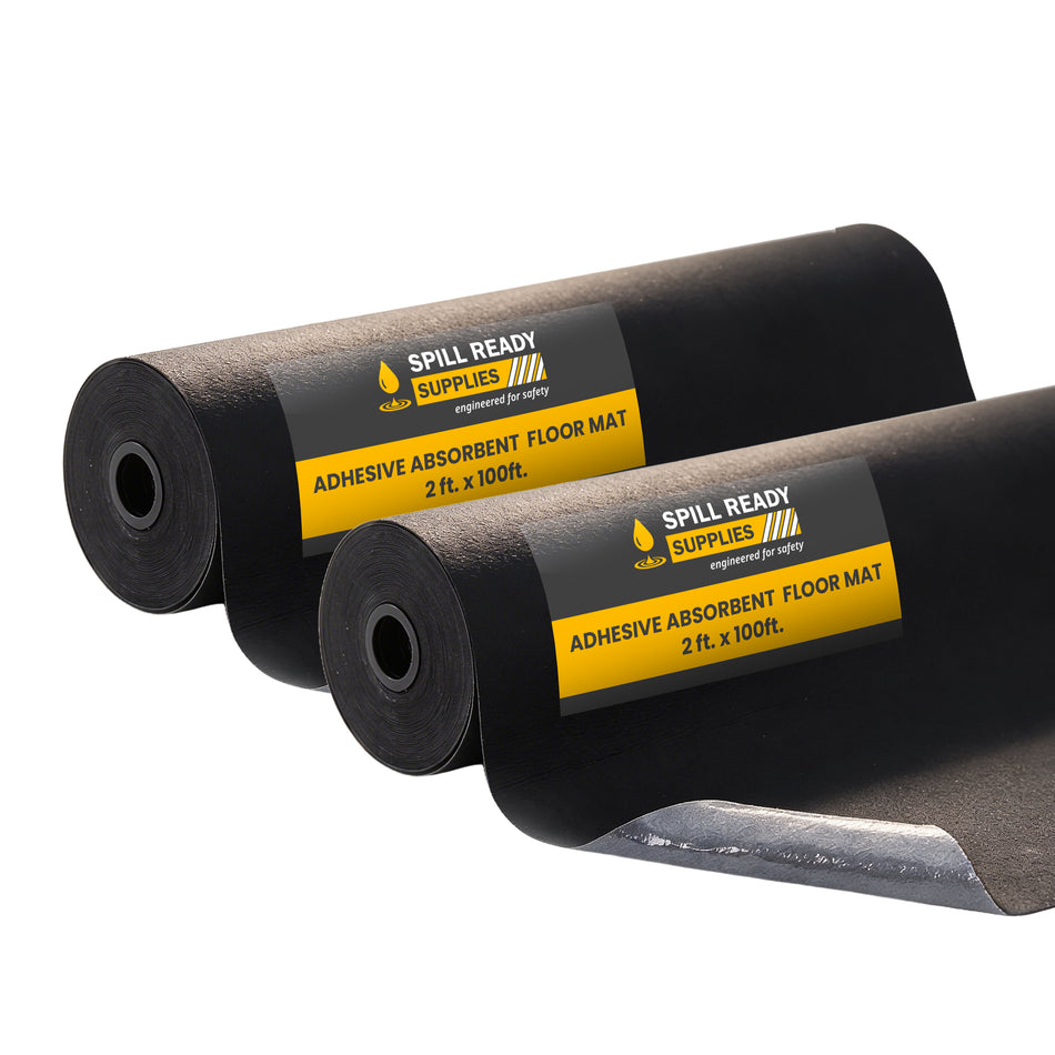 Adhesive Absorbent Floor Mat Roll 2' x 100' (2-Pack) – 3mm Peel-and-Stick Black Sorbent Mat