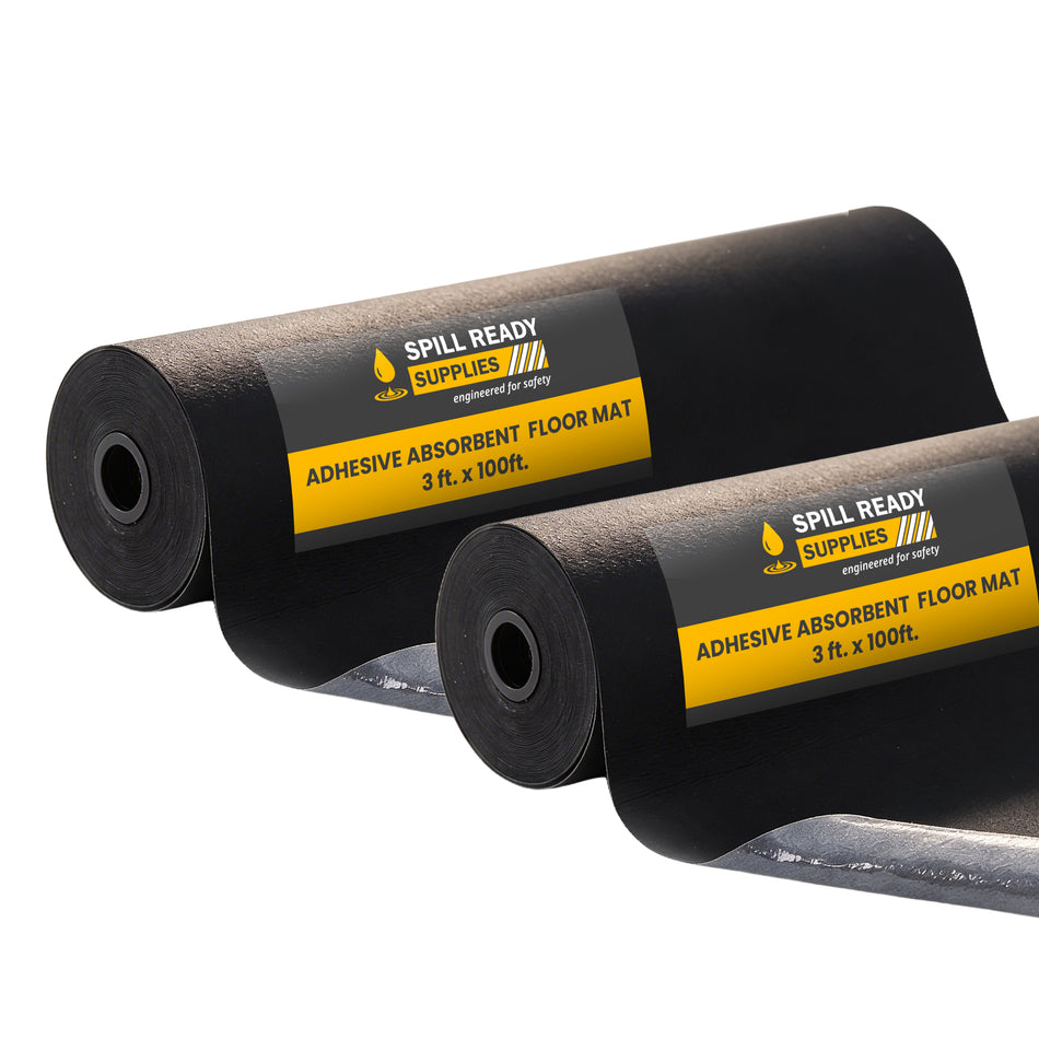 Adhesive Absorbent Floor Mat Roll 3' x 100' (2-Pack) – 3mm Peel-and-Stick Black Sorbent Mat
