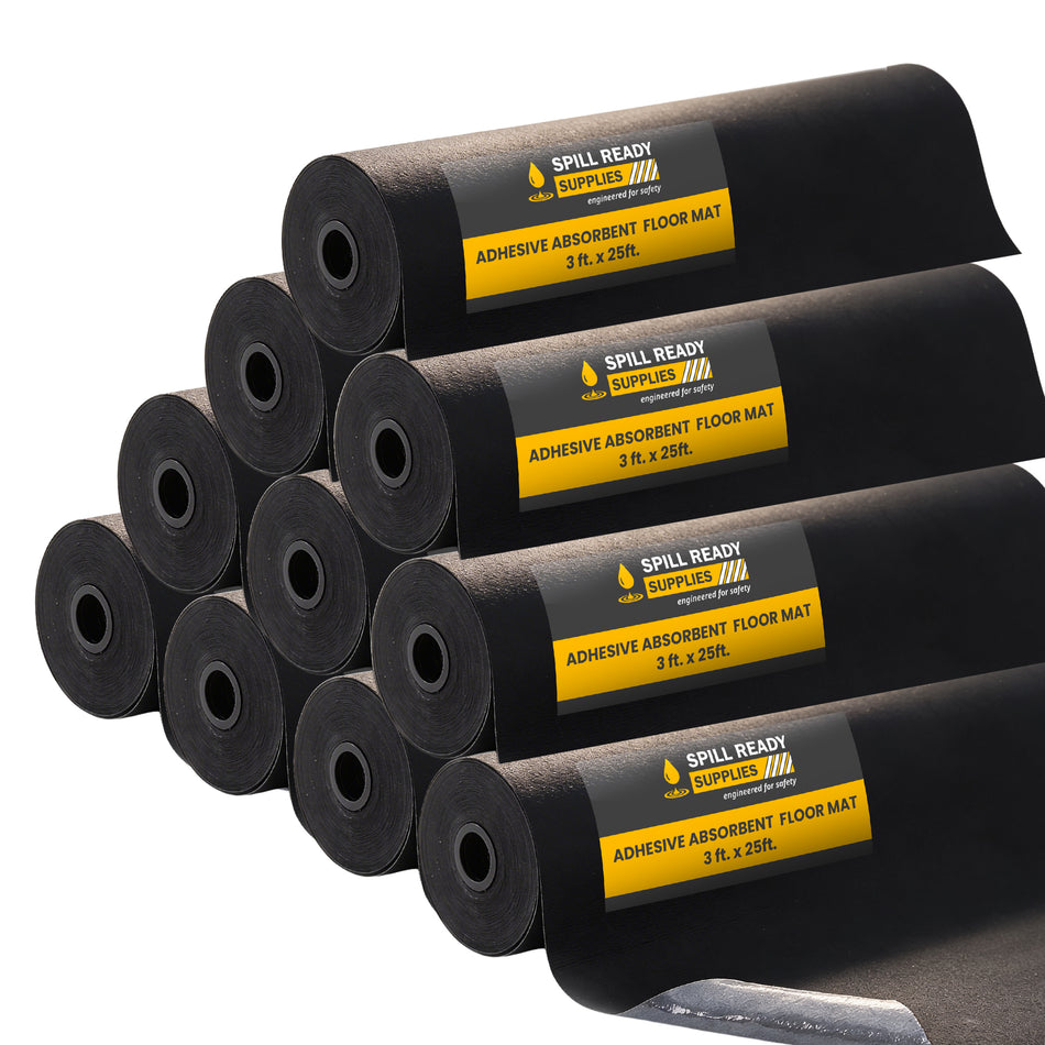10-Pack Adhesive Absorbent Floor Mat Roll Combo - 3' x 25', 3 mm, Black