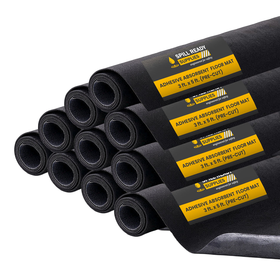 10-Pack Precut Adhesive Absorbent Floor Mat Combo - 3' x 5', 3 mm, Black