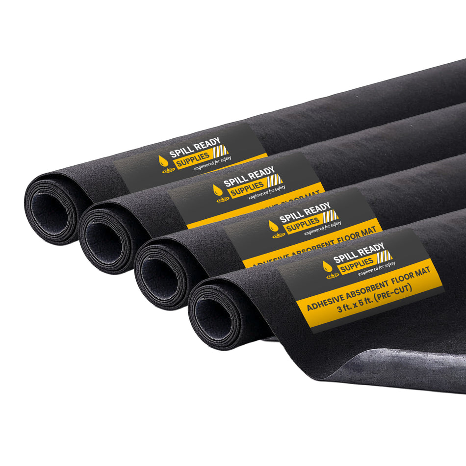4-Pack Precut Adhesive Absorbent Floor Mat Combo - 3' x 5', 3 mm, Black