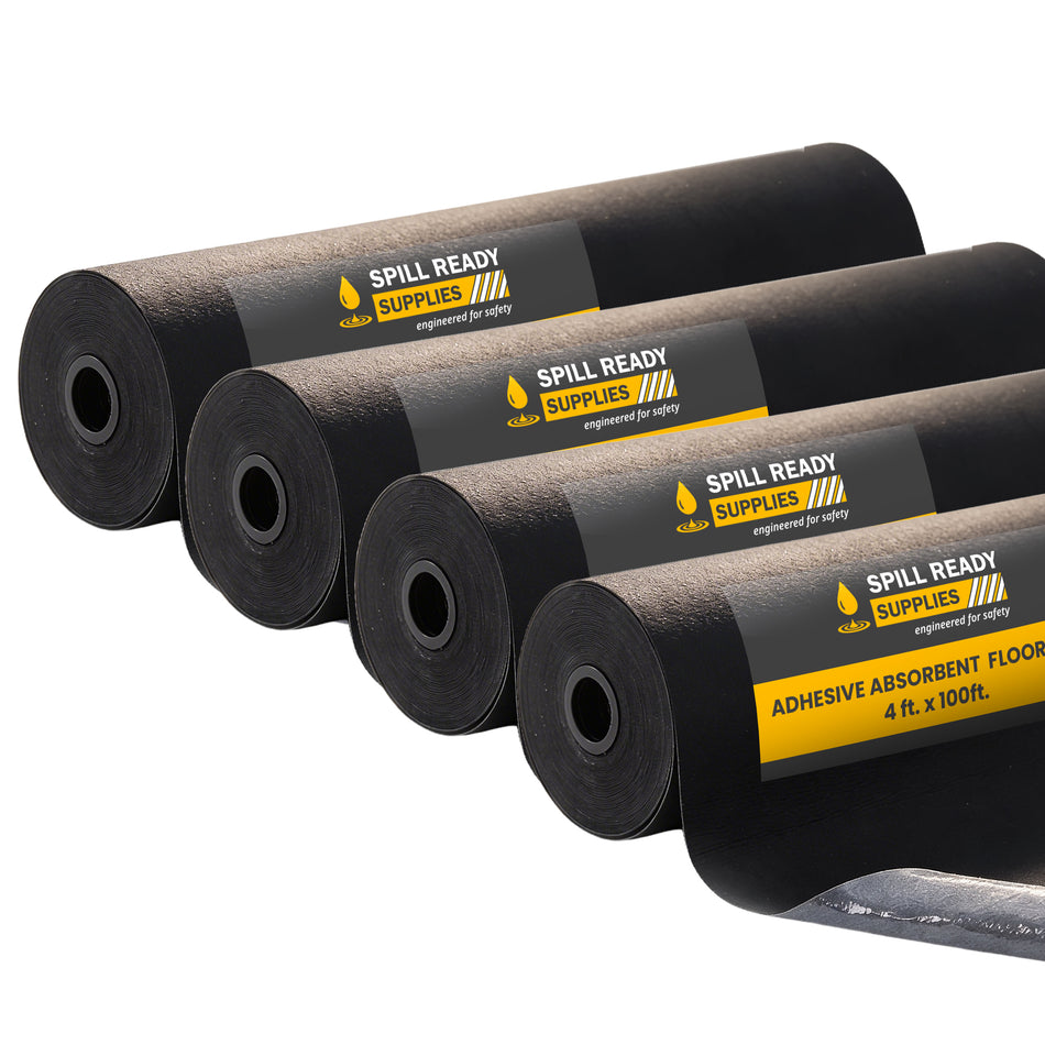4-Pack Adhesive Absorbent Floor Mat Roll Combo - 4' x 100', 3 mm, Black