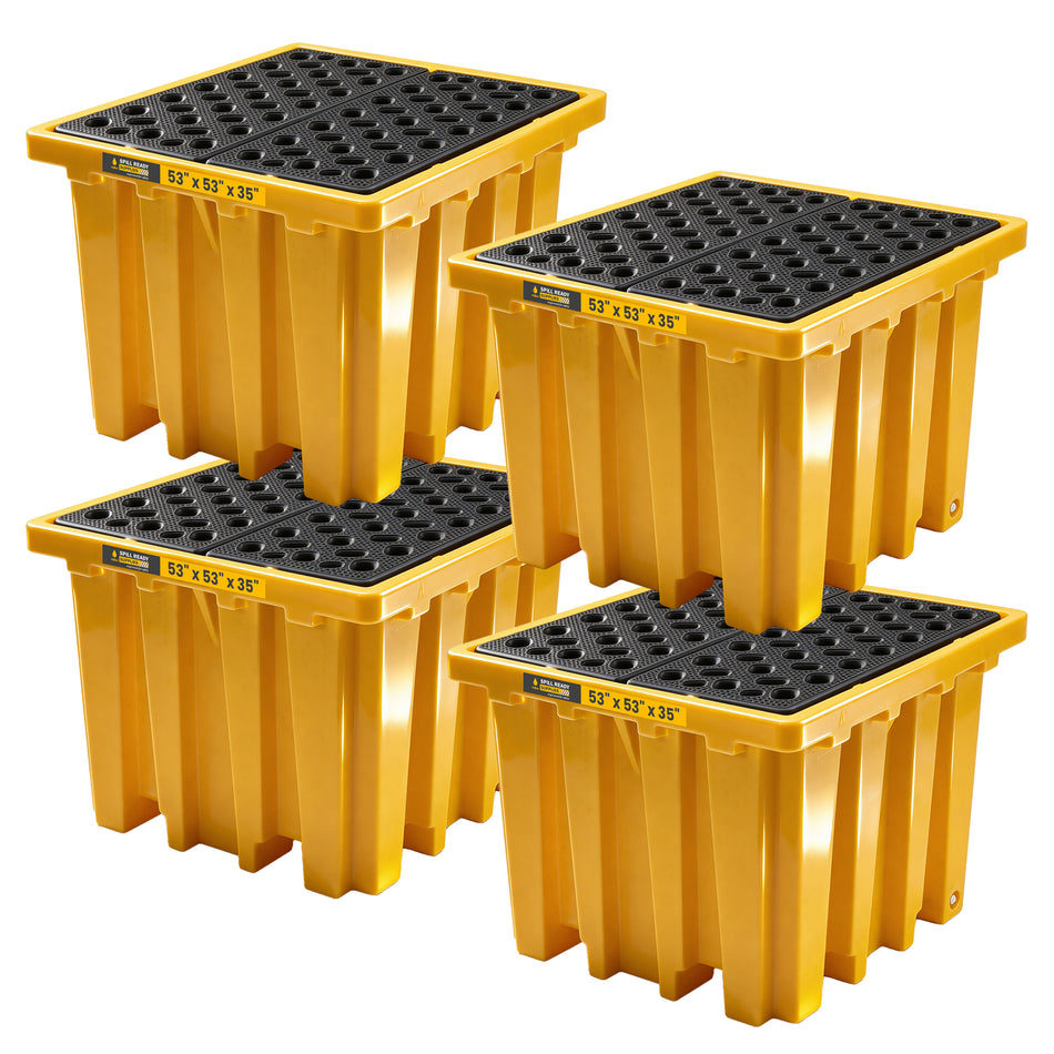 IBC Tote Spill Containment Pallet Combo (4-Pack) – 53" x 53" x 35" HDPE, 343-Gal Sump, Yellow