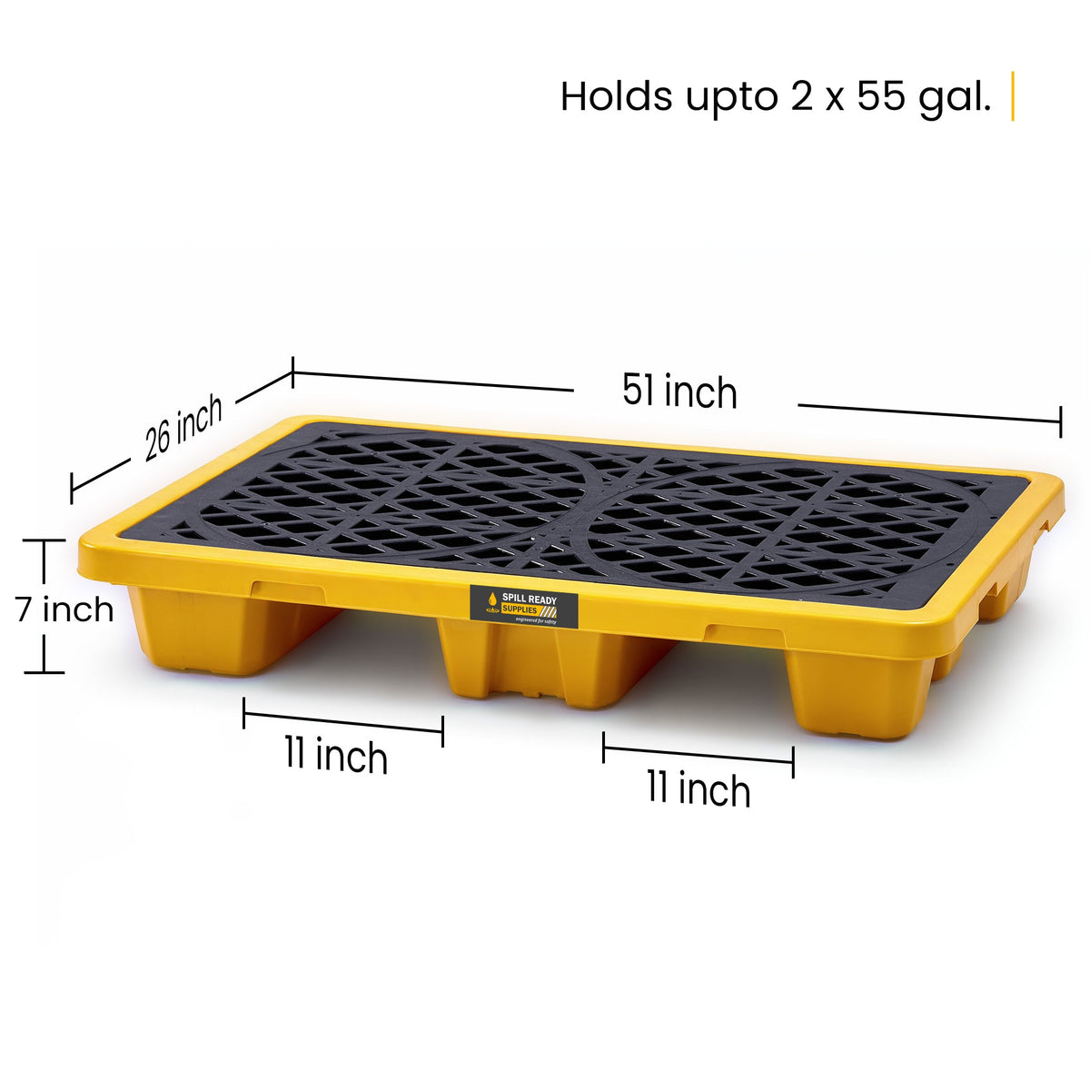 2-Drum Spill Containment Pallet HDPE Yellow