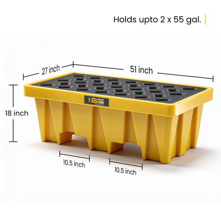 2-Drum Spill Containment Pallet Tall-Sump HDPE Yellow