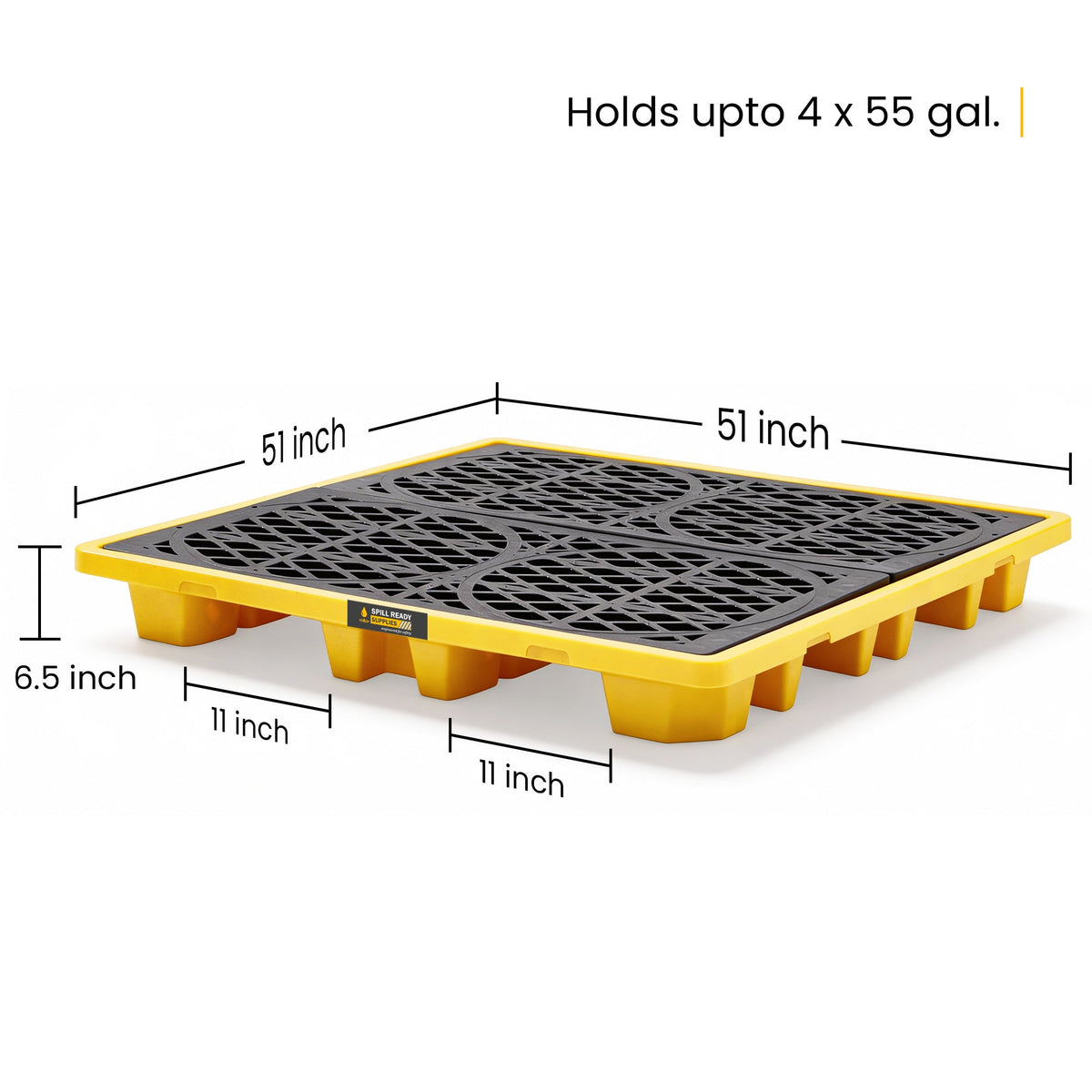 4-Drum Spill Containment Pallet HDPE Yellow