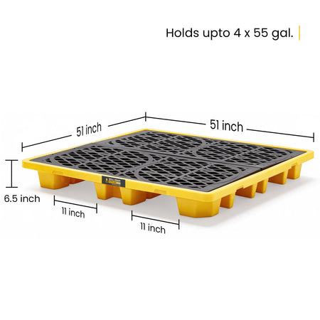 4-Drum Spill Containment Pallet HDPE Yellow