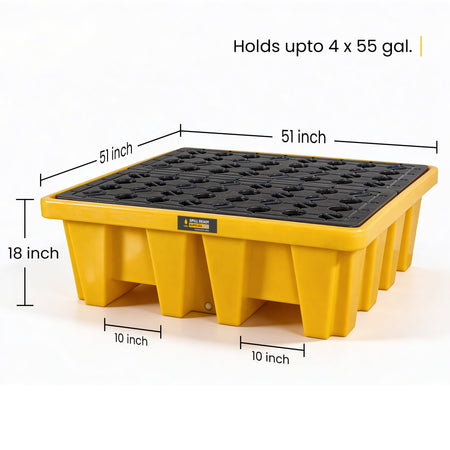 4-Drum High-Capacity Spill Containment Pallet HDPE Yellow
