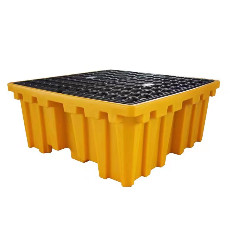 IBC Spill Containment Pallet – 53.15" x 53.15" x 35.43" with 1300 L Sump, HDPE Tote Containment, Yellow