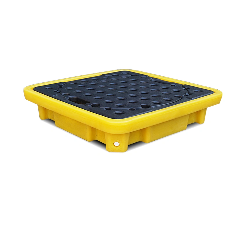 Single Drum Spill Containment Workstation – 26.25" x 26" Low-Profile Spill Pallet for 55-Gallon Drum, HDPE, Yellow