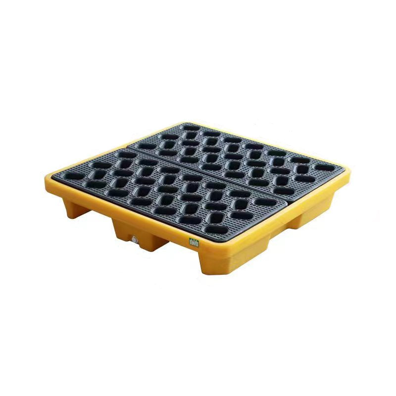Single Drum Spill Containment Pallet with Forklift Pockets – 33.46" x 33.46" x 6.5" Low-Profile HDPE Spill Deck, Yellow
