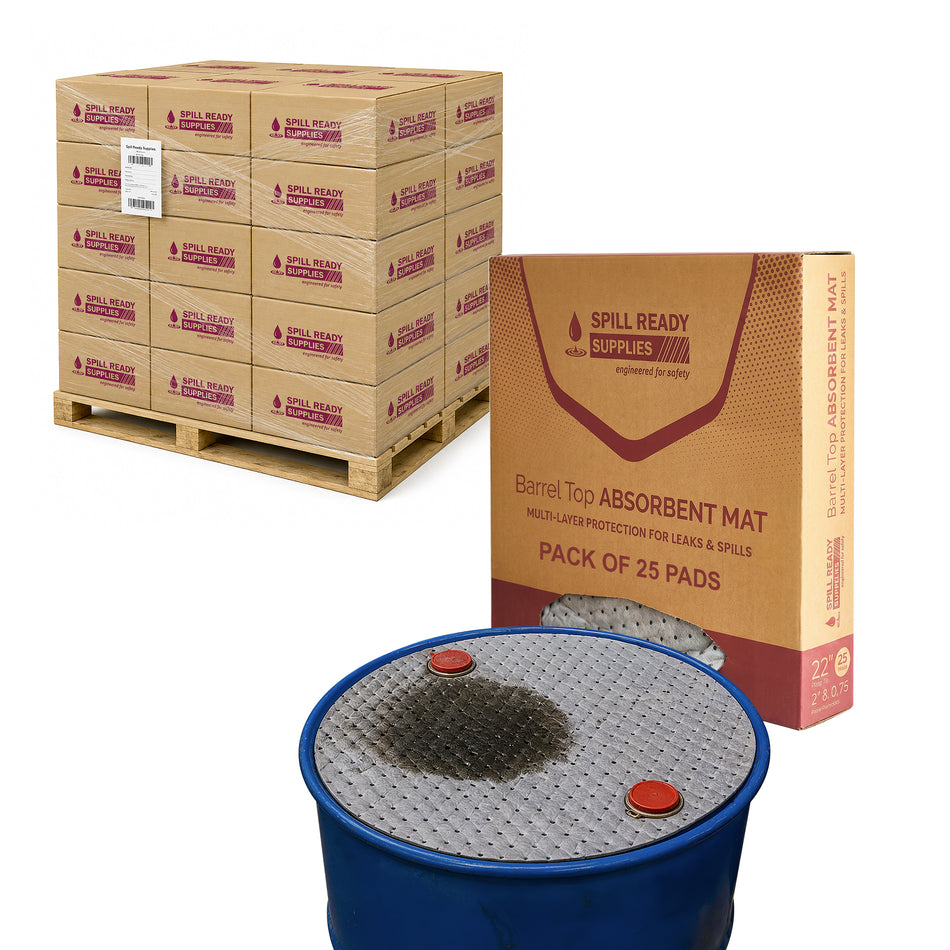 Heavy-Weight Drum Top Absorbent Pad Combo – 50-Pack, 22" Dia. with 0.75"/2" Bung Cutouts | 55-Gal Drums
