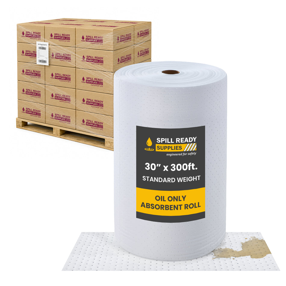 8-Pack Oil-Only Absorbent Mat Roll Combo - 30" x 300', Heavyweight