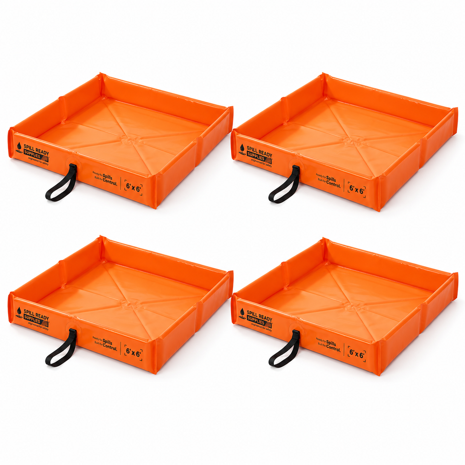 4-Pack Foam Wall Spill Containment Berms 6ft x 6ft - 130 Gal Sump Each | 22 oz PVC Duck Pond, Orange
