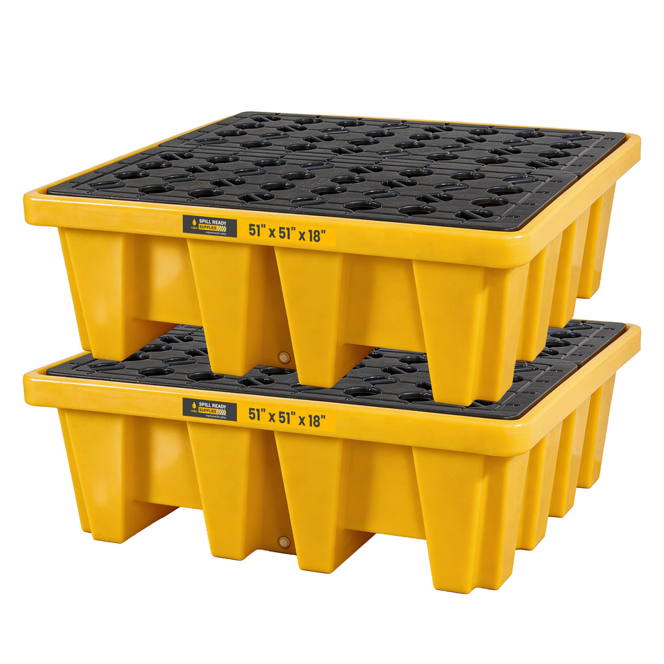 4-Drum High-Capacity Pallet Combo - 51" x 51" x 18", HDPE, Yellow