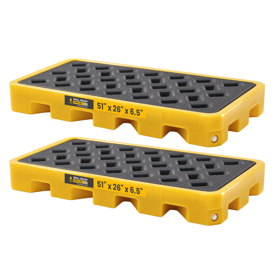 2-Pack 2-Drum Spill Containment Workstation Combo - 51" x 26" x 6.5", HDPE, Yellow