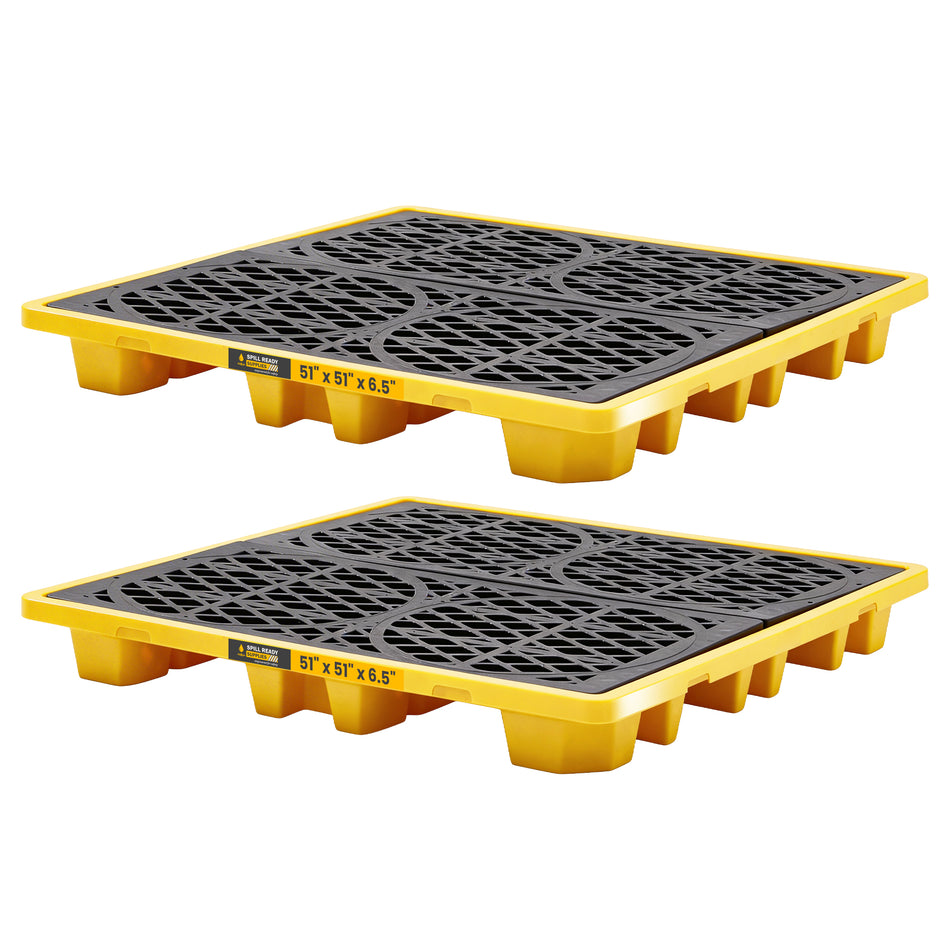 2-Pack 4-Drum Spill Pallet Combo - 52" x 52" x 7", HDPE, Yellow