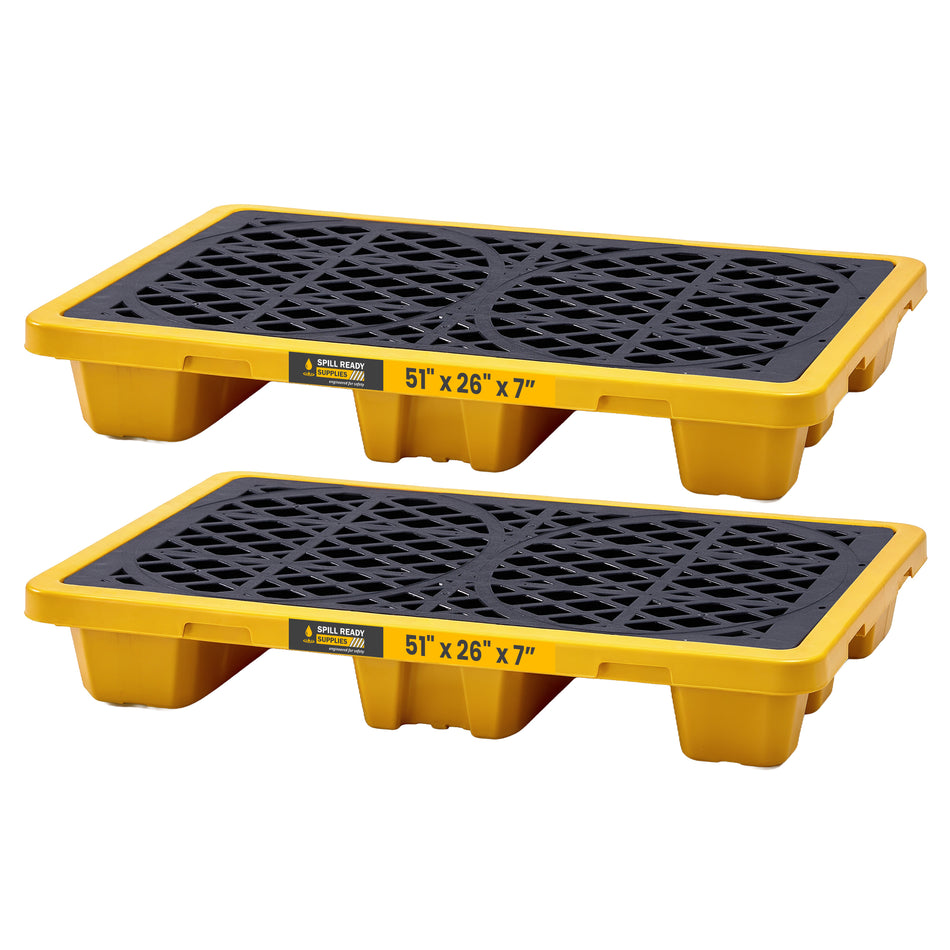 2-Pack 2-Drum Spill Pallet Combo - 51" L x 26.25" W x 6.5" H, HDPE, Yellow