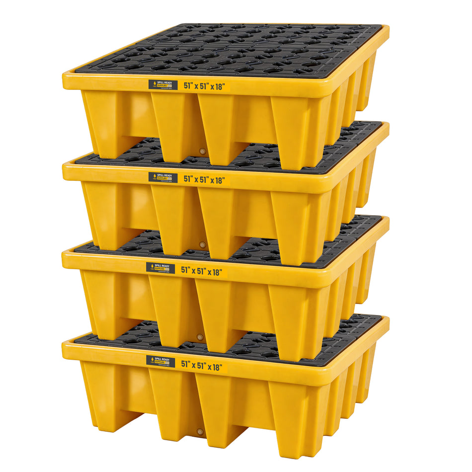 4-Drum IBC Spill Pallet Combo - 51" x 51" x 18", HDPE, Yellow