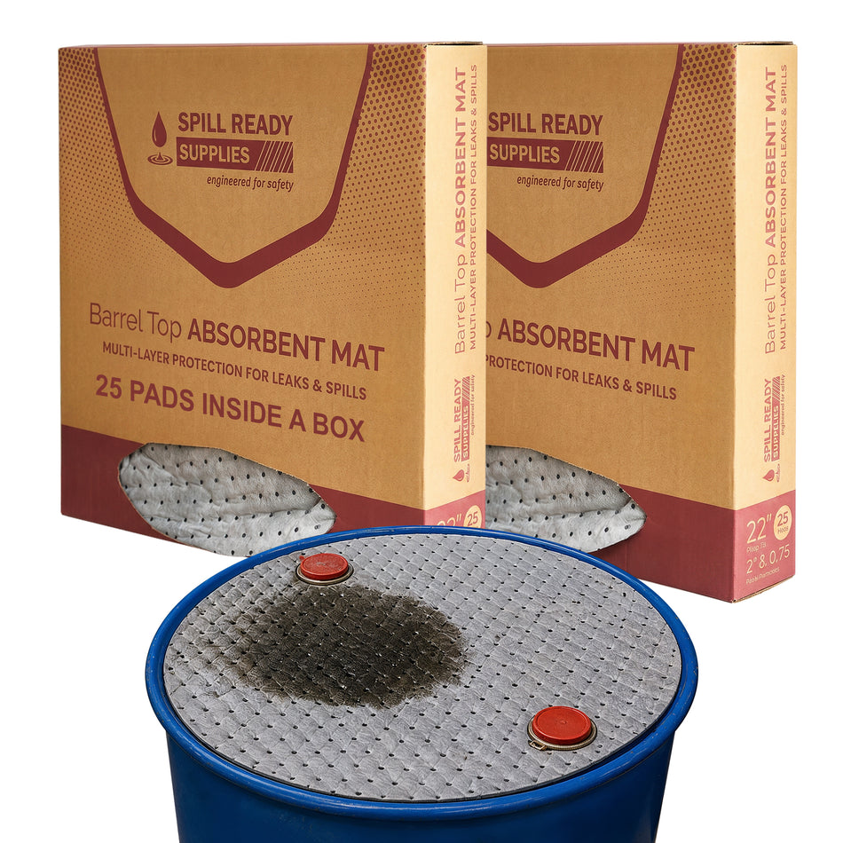 2-Pack 55-Gallon Drum Top Absorbent Pad Combo - 50 Pads, 22" Diameter, Heavy Weight