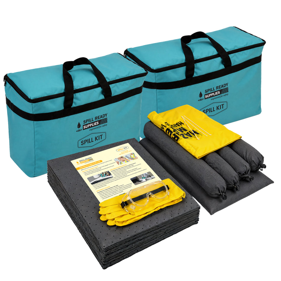2-Pack Universal Spill Kit Combo - 20 Gallon, Portable Bag, Grey absorbents