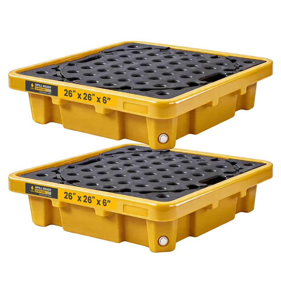 Single Drum Spill Containment Workstation Combo (2-Pack) – 26" x 26" x 7" HDPE, Yellow