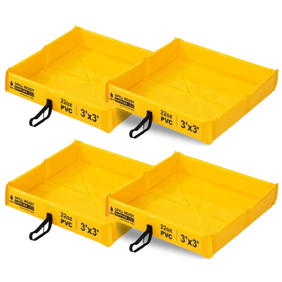 4-Pack Duck Pond Spill Containment Berm Combo - 3' x 3', 22 oz PVC, Yellow