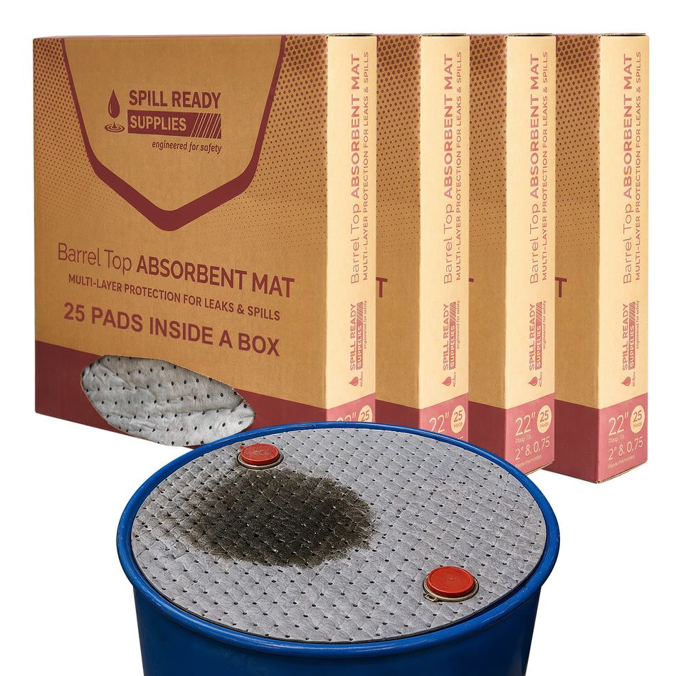 4-Pack 55-Gallon Drum Top Absorbent Pad Combo - 100 Pads, 22" Diameter, Heavy Weight
