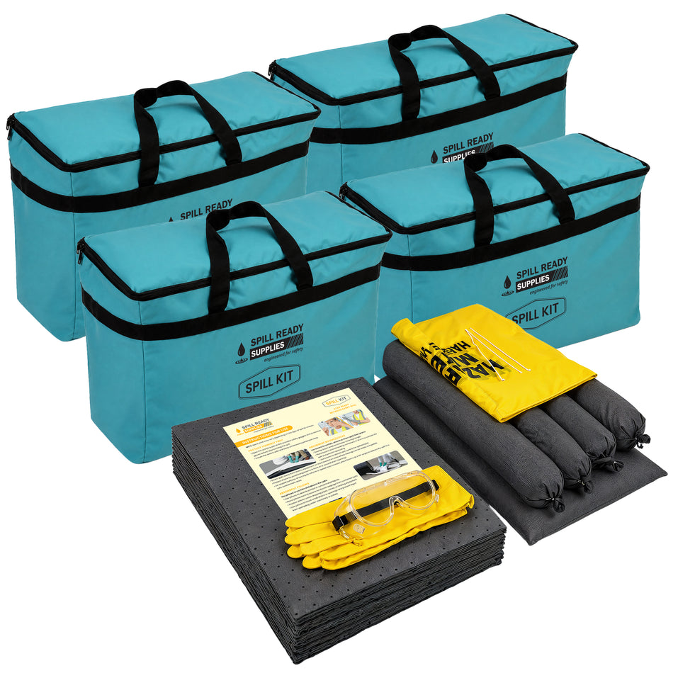4-Pack Universal Spill Kit Combo - 20 Gallon, Portable Bag, Grey absorbents