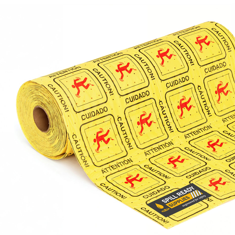 High Visibility Absorbent Roll 30in x 75ft | Yellow Printed Universal Sorbent Mat | Heavyweight Dimpled